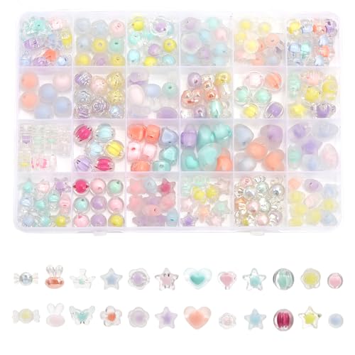 CHGCRAFT 193Pcs 24Styles Macaron Farbe Transparente Acrylperlen Perle in Perle einschließlich Candy Bunny Runde Liebe Herz Perle für Armbänder Schmuck Herstellung Charm Handwerk von CHGCRAFT