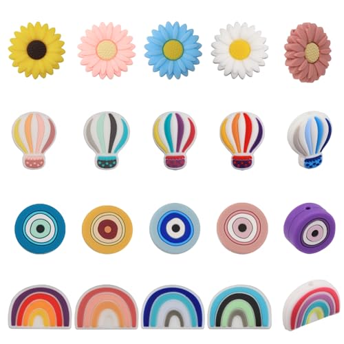 CHGCRAFT 20 Stück 20 Stile Silikon-Regenbogenperlen Gänseblümchen-Blumen-Silikonperlen Heißluftballon-Abstandsperlen Silikonperlen Flache Runde Perlen DIY-Halsketten Armbänder Gemischte Farben CHGCRAFT 20 Stück 20 Stile Silikon-Regenbogenperlen Gänseblümchen-Blumen-Silikonperlen Heißluftballon-Abstandsperlen Silikonperlen Flache Runde Perlen DIY-Halsketten Armbänder Gemischte Farben von CHGCRAFT
