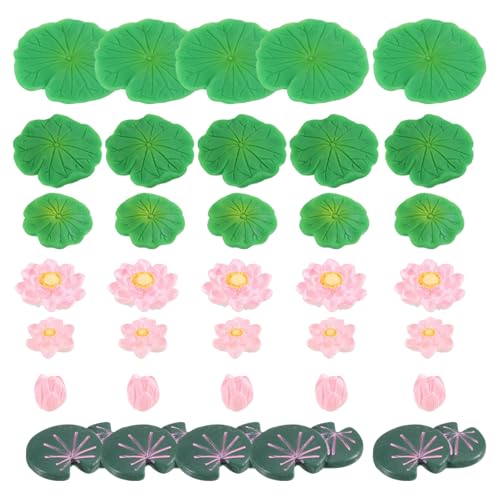 CHGCRAFT 35 Stück 7 Stil Miniatur Harz Seerose Pads Miniatur künstliche schwimmende Lotusblumen Tank Dekoration für Terrarien Fee Garten Pool Patio Teich Hochzeit Dekoration von CHGCRAFT