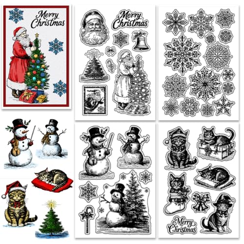CHGCRAFT 4 Blatt 4 Stil Weihnachten Schneemann Klare Stempel Weihnachtsmann Transparente Stempel Schneeflocke Silikon Klarsicht Siegel für Krempelherstellung DIY, 4,3x6,3 Zoll von CHGCRAFT