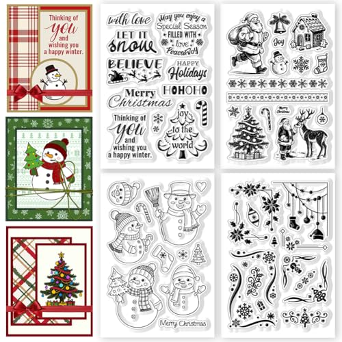 CHGCRAFT 4 Blatt 4 Stil Weihnachtselemente Klare Stempel Schneemann Transparente Stempel Weihnachtstext Silikon Siegel für Kartenherstellung DIY Scrapbooking Fotoalbum Dekoration, 4,3x6,3 Zoll von CHGCRAFT