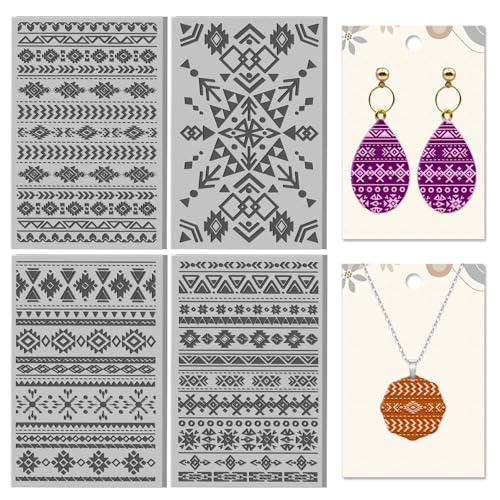 CHGCRAFT 4 Blatt Aztekenmuster Tonstrukturmatte Bohemian Stil Tribal Element Muster Polymer Ton Strukturfolien DIY Werkzeuge für die Schmuckherstellung Stempelgravurmaschinen, 3,9x2,6 Zoll CHGCRAFT 4 Blatt Aztekenmuster Tonstrukturmatte Bohemian Stil Tribal Element Muster Polymer Ton Strukturfolien DIY Werkzeuge für die Schmuckherstellung Stempelgravurmaschinen, 3,9x2,6 Zoll von CHGCRAFT