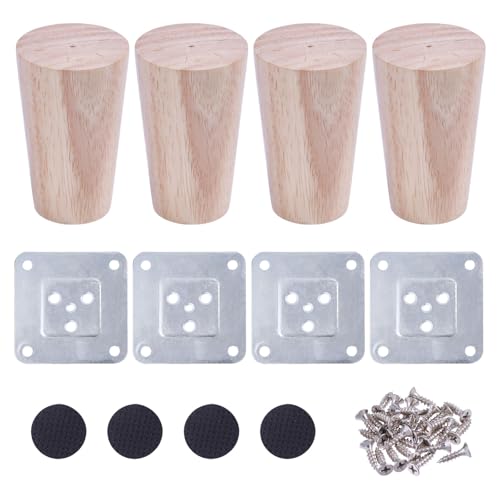 CHGCRAFT 4 Satz 3 Zoll Holzmöbelfüße Rund Massivholzmöbel Couchfüße Holz Ersatzfüße Holzmöbelfüße Verstellbarer Tisch Holzfüße für Sofa Schränke Stühle Kommode Home Decor von CHGCRAFT