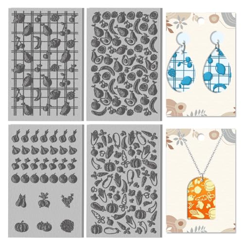 CHGCRAFT 4 Stück Obst und Gemüse Grafiken Polymer Clay Textur Blatt Gummi Ton Textur Matte für Polymer Clay Making Ohrringe Schmuck DIY Handwerk 4 × 2,6 Zoll CHGCRAFT 4 Stück Obst und Gemüse Grafiken Polymer Clay Textur Blatt Gummi Ton Textur Matte für Polymer Clay Making Ohrringe Schmuck DIY Handwerk 4 × 2,6 Zoll von CHGCRAFT