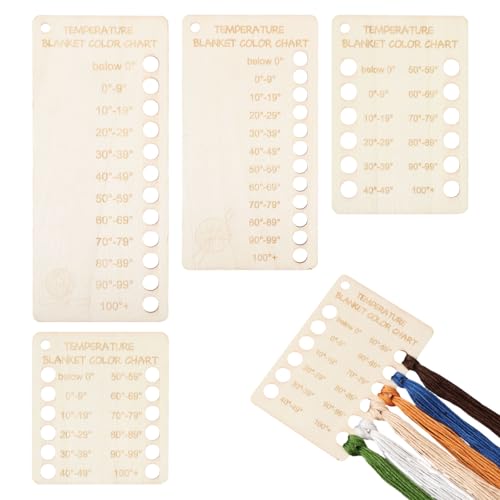 CHGCRAFT 4 Stück Temperatur Decken Planer Holz Strick Temperatur Karte wiederverwendbar mit weißen Karten Haken Stift Zubehör Handgeschenk von CHGCRAFT