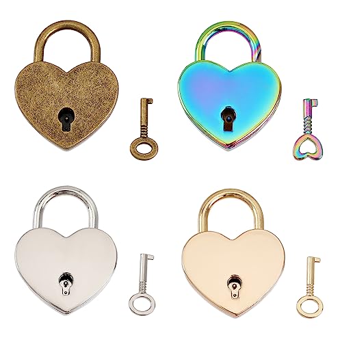 CHGCRAFT 4Sets 4Colors Mini Metall Vorhängeschloss Tagebuch Schloss und Schlüssel Set Heart Lock Mini Lock Small Love Lock für Tagebuch Buch Schmuck Storage Box Locker Decor, 1.2x1.55x0.3Inch von CHGCRAFT