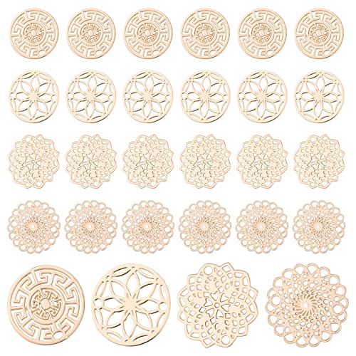 CHGCRAFT 96 Stück 4 Stil filigrane flache runde Steck verbinder Blumen filigrane Wrap Charms Messing geätzte Metall verzierungen Langfassend für Schmuck herstellung von CHGCRAFT
