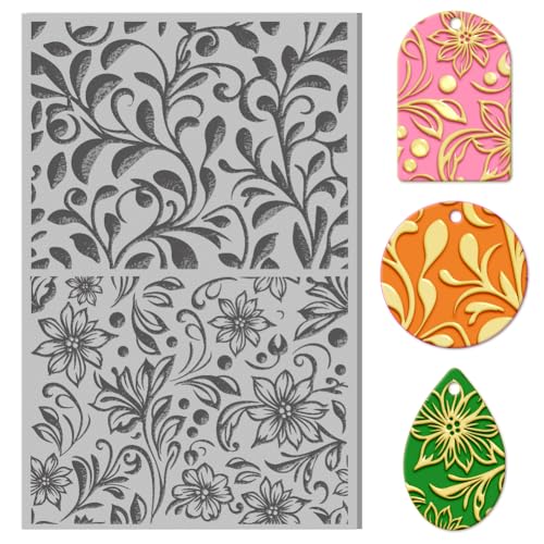CHGCRAFT Abstrakte Blumenblätter Polymer Ton Texturblätter Pflanzen Gummi Ton Texturblätter Ton Textur-Matratze Werkzeug für DIY Schmuck Herstellung Handwerk und Druckmuster von CHGCRAFT