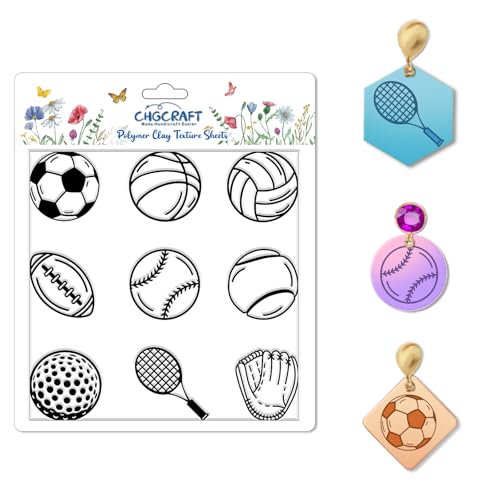 CHGCRAFT Ballsportarten Polymer Clay Textur Platten Fußball Muster Volleyball Tennis Silikon Textur Stempel Clay Texture Mat Modellierung Pattern Pad Blätter für Schmuck Werkzeuge, 5,5x5,5 Zoll von CHGCRAFT