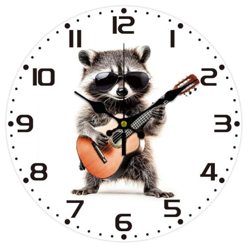 CHGCRAFT Banksy Waschbär Wanduhr 12 Zoll Batteriebetrieben Wanduhr Mit Gitarre Nicht Tickend Geräuschlos Dekorative Uhr von CHGCRAFT