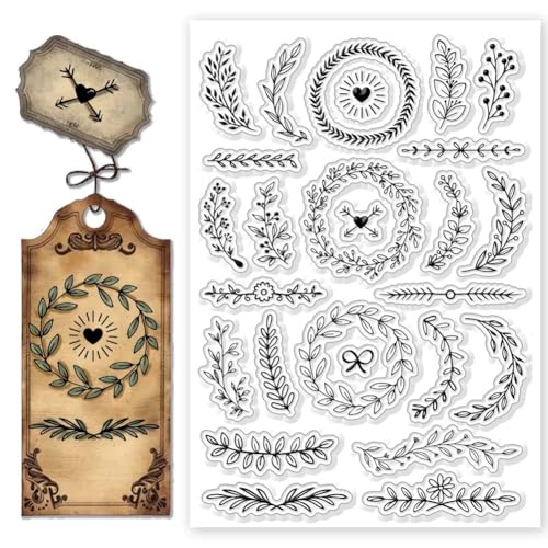 CHGCRAFT Blätter Kranz Clear Stamps Pflanzen Transparent Stamps Silikon Clear Stamp Dichtungen für DIY Scrapbooking Fotoalbum Dekoration, 4.3x6.3 Zoll von CHGCRAFT