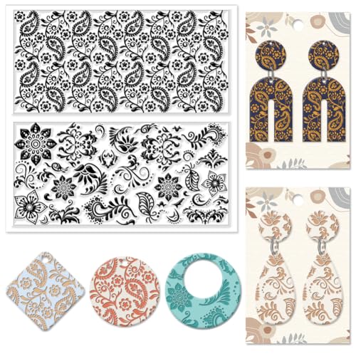 CHGCRAFT Bohemian Persli Blatt Polymer Ton Textur Tablette Ton Muster Matte Ton Textur Matte für die Herstellung von Ohrringe Schmuck Ohrringe Halsketten Handwerk, 5.5x5.5 Zoll von CHGCRAFT