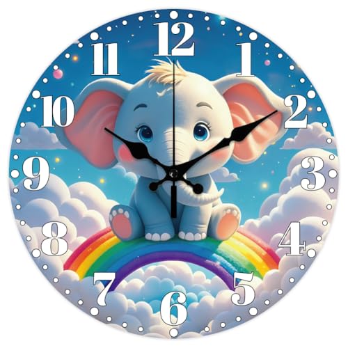 CHGCRAFT Cartoon Elefant Muster Wanduhr 12 Zoll Nicht Tickend Regenbogen und Wolken Muster Uhren Runde Wanduhr zum Aufhängen Batteriebetrieben für Schlafzimmer Wohnzimmer Küche Büro CHGCRAFT Cartoon Elefant Muster Wanduhr 12 Zoll Nicht Tickend Regenbogen und Wolken Muster Uhren Runde Wanduhr zum Aufhängen Batteriebetrieben für Schlafzimmer Wohnzimmer Küche Büro von CHGCRAFT