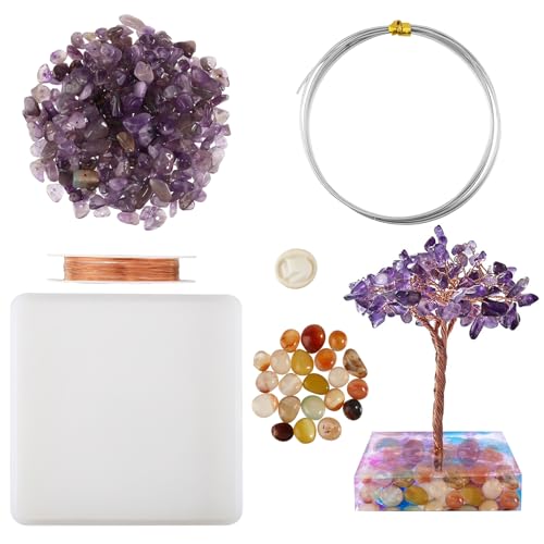 CHGCRAFT DIY Edelstein Baum Dekoration Making Kit (Harz nicht enthalten) handgemachte Edelstein Baum Bonsai einschließlich Amethyst Perle Stränge natürliche Achat Perle Kupferdraht von CHGCRAFT