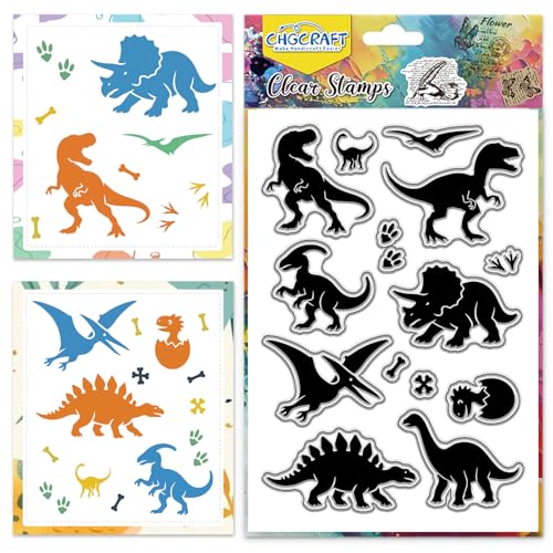 CHGCRAFT Dinosaurier Clear Stempel Dschungel Tier Thema Pfote Drucken Embossing Silikon Stempel Siegel für DIY Scrapbooking und Kartenherstellung Papier Handwerk Dekor 6,3 × 4,3 Zoll von CHGCRAFT