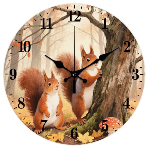 CHGCRAFT Eichhörnchen Wanduhr 12 Zoll Wald Blätter Uhr Batteriebetrieben Leise Nicht Tickend Pilze Runde Dekorative Uhr für Home Office Dekoration CHGCRAFT Eichhörnchen Wanduhr 12 Zoll Wald Blätter Uhr Batteriebetrieben Leise Nicht Tickend Pilze Runde Dekorative Uhr für Home Office Dekoration von CHGCRAFT