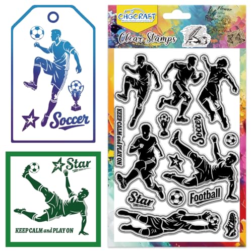 CHGCRAFT Fußball Klare Stempel Spielersilhouette Transparente Stempel Fußballstern Silikondichtungen für Kartenherstellung DIY Scrapbooking Fotoalbum Dekoration, 4,3x6,3 Zoll von CHGCRAFT