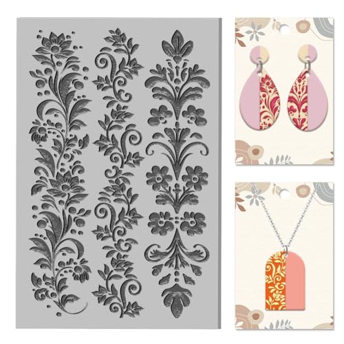 CHGCRAFT Gestreifte Spitze Ton Textur Matte Ton Modellierung Muster Pad Künstlerische Blumen Textur Blätter für Polymer-Ton machen Ohrringe Jewerly Tools, 4×2,6 Zoll von CHGCRAFT