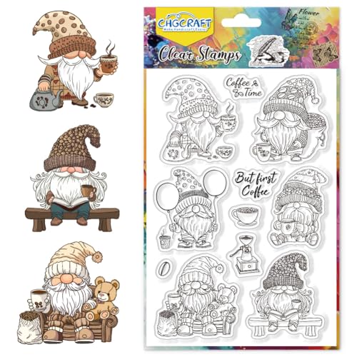 CHGCRAFT Zwerg Kaffee Clear Stempel Luftballon Transparente Bastel Stempel für DIY Scrapbooking Fotoalbum dekorative Karten machen, 6.3x4.3 Zoll von CHGCRAFT