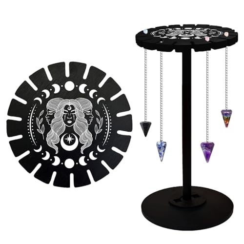 CHGCRAFT Göttin Pendel Ständer aus Kristallglas Display aus schwarzem Holz Wahrsagerrad Pendelhalter Hexenobjekte Kristallregal Display von CHGCRAFT