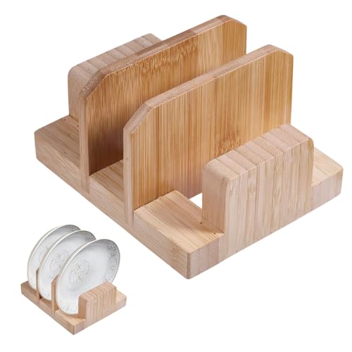 CHGCRAFT Holz Schneidebrett Organizer Bambus Topfdeckel Halter Bambus Schneidebrett Rack für Teller Topfdeckel und Schneiden Borad Holz Tablet Halter für Wohnzimmer Küche von CHGCRAFT
