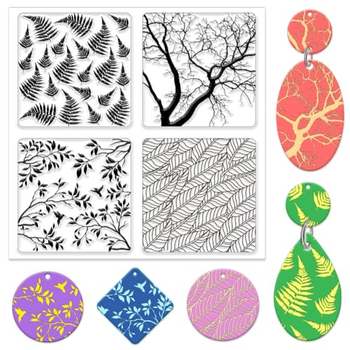 CHGCRAFT Polymer Ton Texturmatte Äste Blätter Transparent Silikonmatte Ohrringe Und Schmuck, 5,5x5,5 Zoll von CHGCRAFT