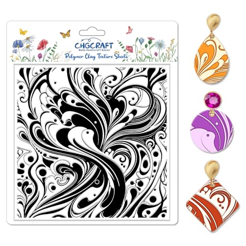 CHGCRAFT Künstlerische Muster Polymer Clay TexturBlätter Dämpfe Silikonstempel Wasserfluss Lehm Textur Matte Modellierungsmuster Pad für Schmuck und Clay Ohrringe Werkzeuge, 5,5x5,5 Zoll von CHGCRAFT