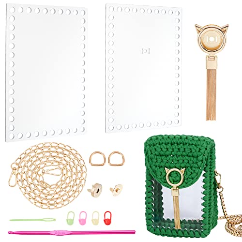 CHGCRAFT Kunststoff-Mesh Canvas Sheets Bag Set DIY Strick-Häkel-Taschen-Kit Klares Kreuzstich-Mesh Mit Stricknadel Und Katzenkopf-Quaste Für Strick-Häkeltaschen, Viereck von CHGCRAFT
