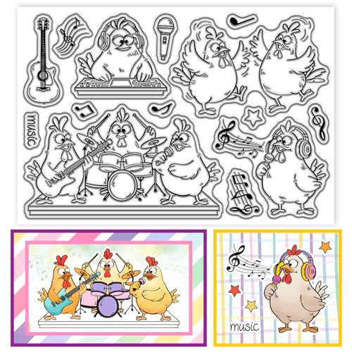 CHGCRAFT Lustige Hühner Klare Stempel Cartoon Niedliches Huhn Transparente Briefmarken Musik Silikon Klar Stempel Dichtungen für Carding Making DIY Scrapbooking Fotoalbum Dekoration, 4,3x6,3 Zoll von CHGCRAFT