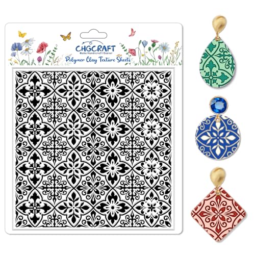 CHGCRAFT Mandala Muster Polymer Clay Textur Blatt Retro Fliesen Muster Silikon Ton Textur Matte für Polymer Clay Making Ohrringe Schmuck DIY Crafts 5,5×5,5 Zoll von CHGCRAFT