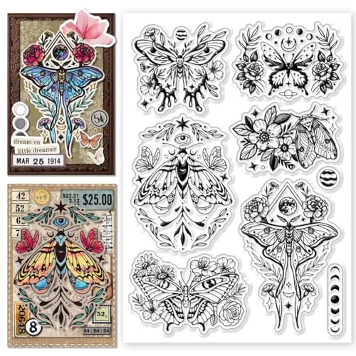CHGCRAFT Motte Blumen klar Briefmarken Mondphase Silikonstempel Handwerk Briefmarken für Journaling Karte machen DIY Scrapbooking handgemachte Fotoalbum Notebook von CHGCRAFT