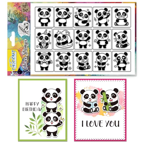 CHGCRAFT Niedliches Panda Muster Clear Stempel Transparentes Prägestempel Silikon Stempel Siegel für DIY Scrapbooking und Kartenherstellung Papier Handwerk Dekor 6,3 × 4,3 Zoll von CHGCRAFT