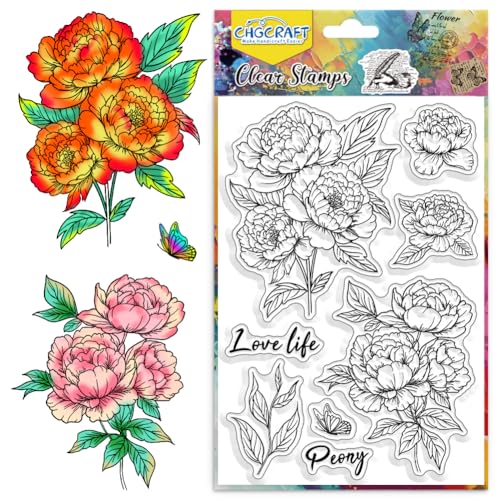 CHGCRAFT Peony Blume Transparent Siegel Peony Blume Transparent Siegel Silizium Transparent Siegel Grußkarte machen DIY Zwischenablage Tagebuch Foto Dekoration von CHGCRAFT