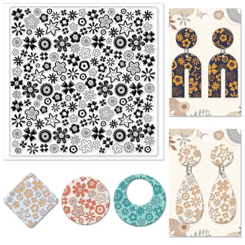 CHGCRAFT Polymer Clay Textur Blätter Cartoon Blumen Textur Stempel Blätter Silikon Textur Stempel Polymer Clay Textur Matte für die Herstellung von Ohrringen Jewerly, Polymer Clay Ohrringe Werkzeuge von CHGCRAFT