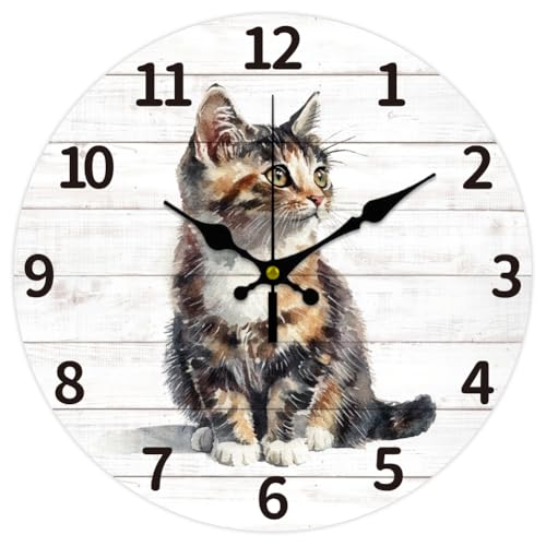 CHGCRAFT Realistische Katzen Wanduhr 12 Zoll Batteriebetrieben Gespleißte Bretter Nicht Tickend Geräuschlose Wanduhr Dekorative Uhr von CHGCRAFT