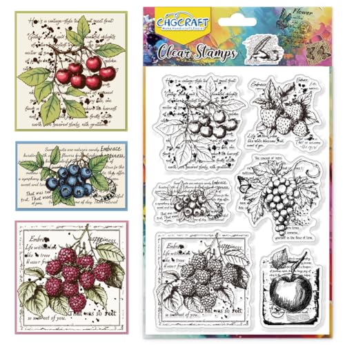 CHGCRAFT Retro Text Silikon Stempel Süße Früchte Transparent Silikonstempel Silizium-Hellenberry Transparent Stamp Siegel DIY Clipbook Foto Album Dekoration, 4,3x6,3 Zoll von CHGCRAFT