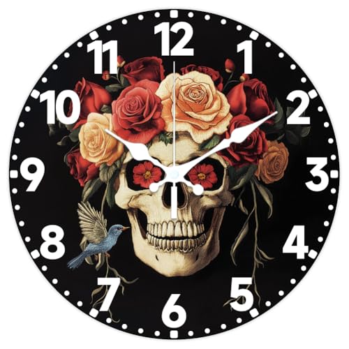 CHGCRAFT Schädel Wand Uhr 12 Zoll Rote Rose Uhr Batteriebetrieben Leise Nicht Tickend Weiße Rose Runde Dekorative Uhr für Home Office Dekoration CHGCRAFT Schädel Wand Uhr 12 Zoll Rote Rose Uhr Batteriebetrieben Leise Nicht Tickend Weiße Rose Runde Dekorative Uhr für Home Office Dekoration von CHGCRAFT