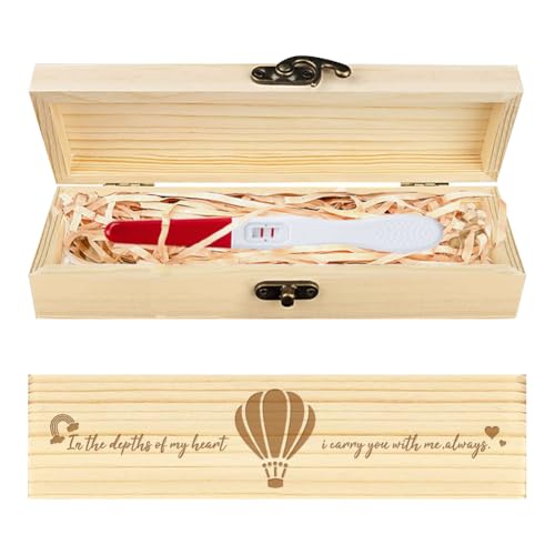 CHGCRAFT Verlorenes Baby Sympathie Geschenk Keepsake Box Heißluftballon Regenbogen Herz Hölzerne Baby Verlust Keepsake Box mit Raffia Ribbon und Schloss Ankündigung Geschenke für Papa, 8x2x1,2 Zoll von CHGCRAFT