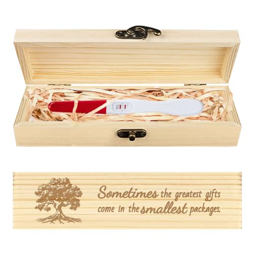 CHGCRAFT Schwangerschaftstest Keepsake Box Baum des Lebens Hölzerne Schwangerschaftsankündigung Geschenke Box mit Raffia Band und Schloss Ankündigung Geschenke für Papa Ehemann, 8x2x1.2 Zoll von CHGCRAFT
