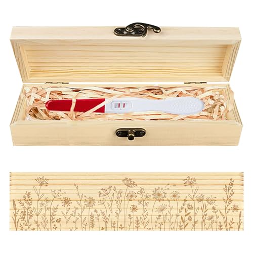CHGCRAFT Schwangerschaftstest Keepsake Box Löwenzahn Blumen Pflanze Hölzerne Schwangerschaft Ankündigung Geschenke Box mit Raffia Ribbon und Schloss Ankündigung Geschenke für Papa, 8x2x1,2 Zoll von CHGCRAFT