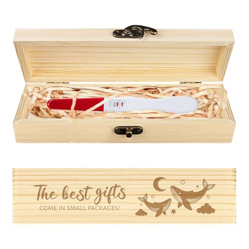 CHGCRAFT Schwangerschaft Test Keepsake Box Niedlicher Deamy Wal Hölzerne Schwangerschaft Ankündigung Geschenke Box mit Raffia Ribbon und Schloss Ankündigung Geschenke für Papa Ehemann, 8x2x1,2 Zoll von CHGCRAFT