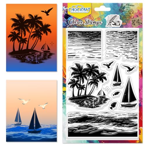 CHGCRAFT Seewellen Reflexion Clear Stamps Seemöwen Palmen Briefmarken Segelboot-Silikonstempel Handwerk Silhouette Briefmarken für Journaling Kartengestaltung DIY Scrapbooking CHGCRAFT Seewellen Reflexion Clear Stamps Seemöwen Palmen Briefmarken Segelboot-Silikonstempel Handwerk Silhouette Briefmarken für Journaling Kartengestaltung DIY Scrapbooking von CHGCRAFT