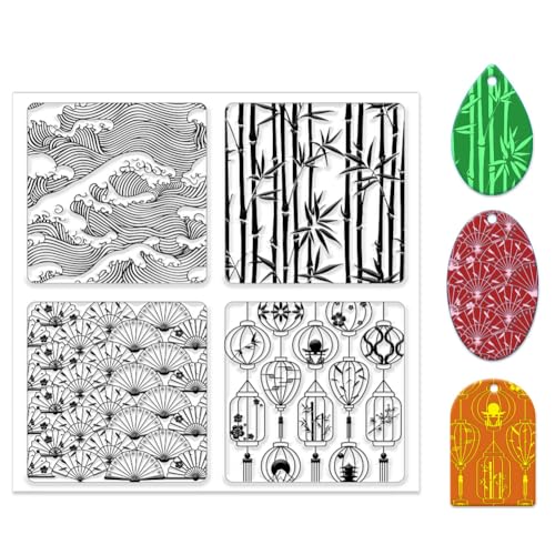 CHGCRAFT Silikon Strukturmatte Mit Orientalischen Elementen Wellen Bambus Silikon Strukturstempel Musterpad Für Tonmodellierung Zum Selbermachen von Tonschmuck Und Ohrringen Tonmatten Stempel von CHGCRAFT
