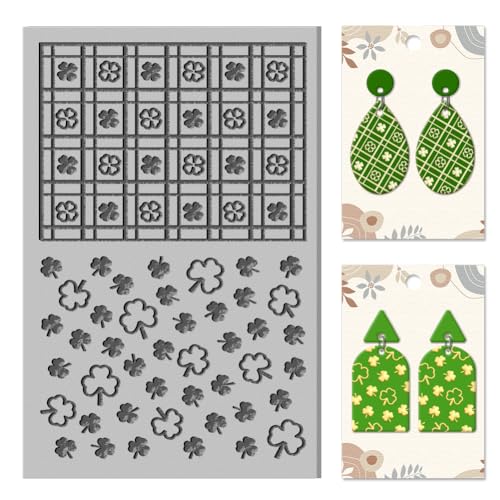 CHGCRAFT St. Patrick's Day Polymer Clay Textur Blätter Kleeblatt Kleeblatt Texturstempel Clear Clay Texture Sheets Kariertes Muster Pad für die Herstellung von Ohrringen Jewerly von CHGCRAFT