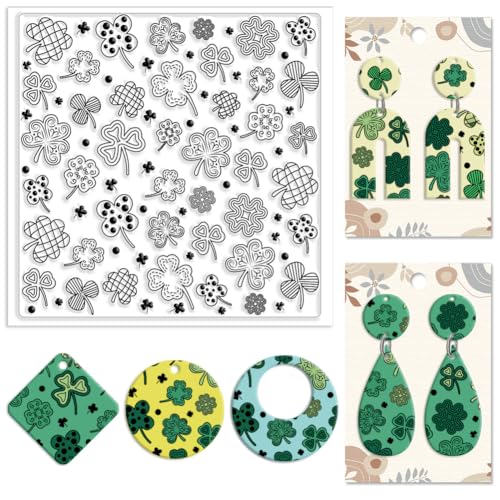 CHGCRAFT St. Patrick's Day Silikon Ton Textur Stempel Glücksklee Polymer Ton Textur Blätter Ton Modellierung Muster Pad Textur Blätter für Polymer-Ton machen Ohrringe Schmuck von CHGCRAFT