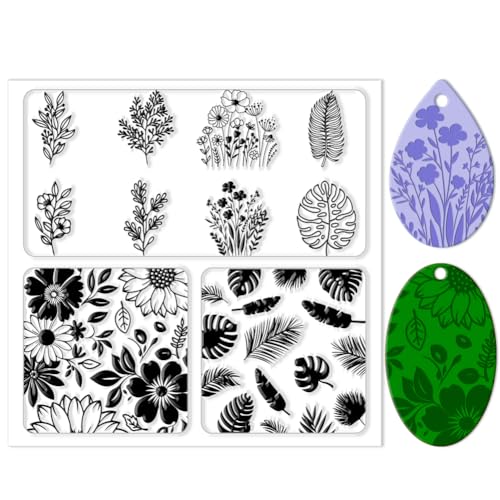 CHGCRAFT Strukturblätter Aus Polymer Ton Blätter Und Blumenmuster Silikon Strukturmatte Aus Botanik Transparente Strukturblätter Aus Silikon Für DIY Bastelprojekte Und Ohrringen Halsketten von CHGCRAFT