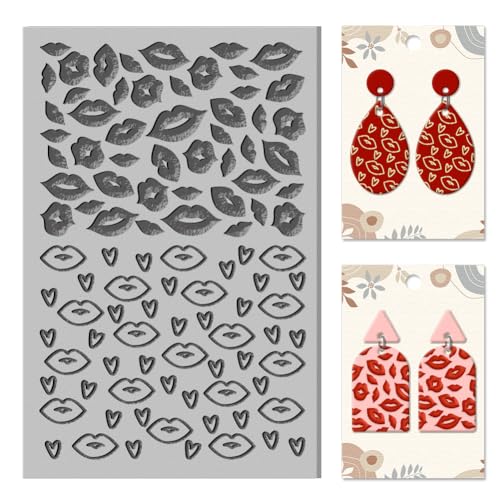 CHGCRAFT Valentinstag Polymere Ton Textur Blatt Lippen Liebe Textur Briefmarke Küsse Ton Textur Teppich Gummi Modellierung Muster Matte Textur Blatt Polymer Ton Schmuck und Ton Ohrringe Werkzeuge von CHGCRAFT