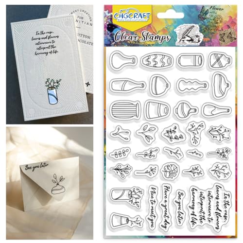 CHGCRAFT Vase mit Silikon Stempel mit Siliziumblättern Kunsthandwerk mit transparenten Blättern mit Silizium-Briefmarken mit Siegeln mit DIY Kunsthandwerk mit Schnittbüchern von CHGCRAFT