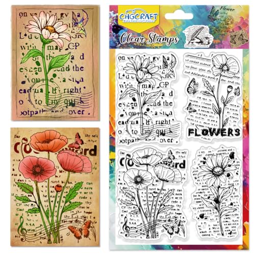 CHGCRAFT Vintage Blooming Flowers Clear Stamps Text Hintergrund-Silikonstempel Mohnblumen Transparente Silikonstempel Siegel für DIY Scrapbooking Kartenherstellung Fotoalbum Postkartendekoration CHGCRAFT Vintage Blooming Flowers Clear Stamps Text Hintergrund-Silikonstempel Mohnblumen Transparente Silikonstempel Siegel für DIY Scrapbooking Kartenherstellung Fotoalbum Postkartendekoration von CHGCRAFT
