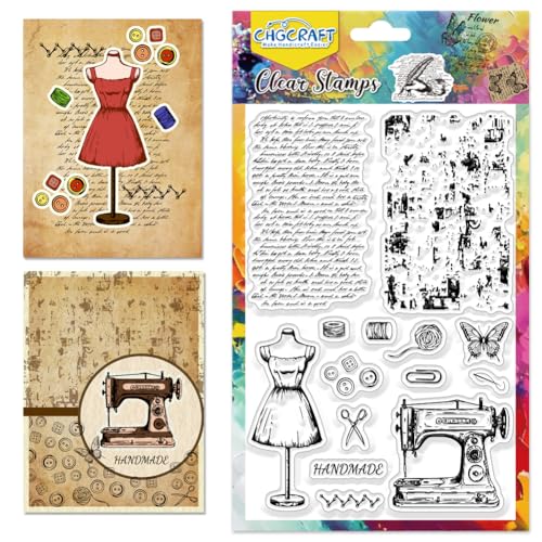 CHGCRAFT Vintage Nähen Text Clear Stamps Mannequin Nähmaschine Transparente Silikonstempel Retro Hintergrund Klarer Stempel für Kartengestaltung Dekor Scrapbooking CHGCRAFT Vintage Nähen Text Clear Stamps Mannequin Nähmaschine Transparente Silikonstempel Retro Hintergrund Klarer Stempel für Kartengestaltung Dekor Scrapbooking von CHGCRAFT